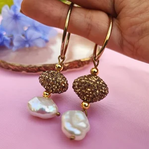 Aretes argolla con shambala y perlas
