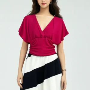 Top fucsia escote en V
