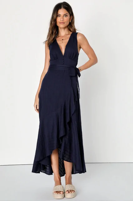Vestido midi con volantes texturizados azul