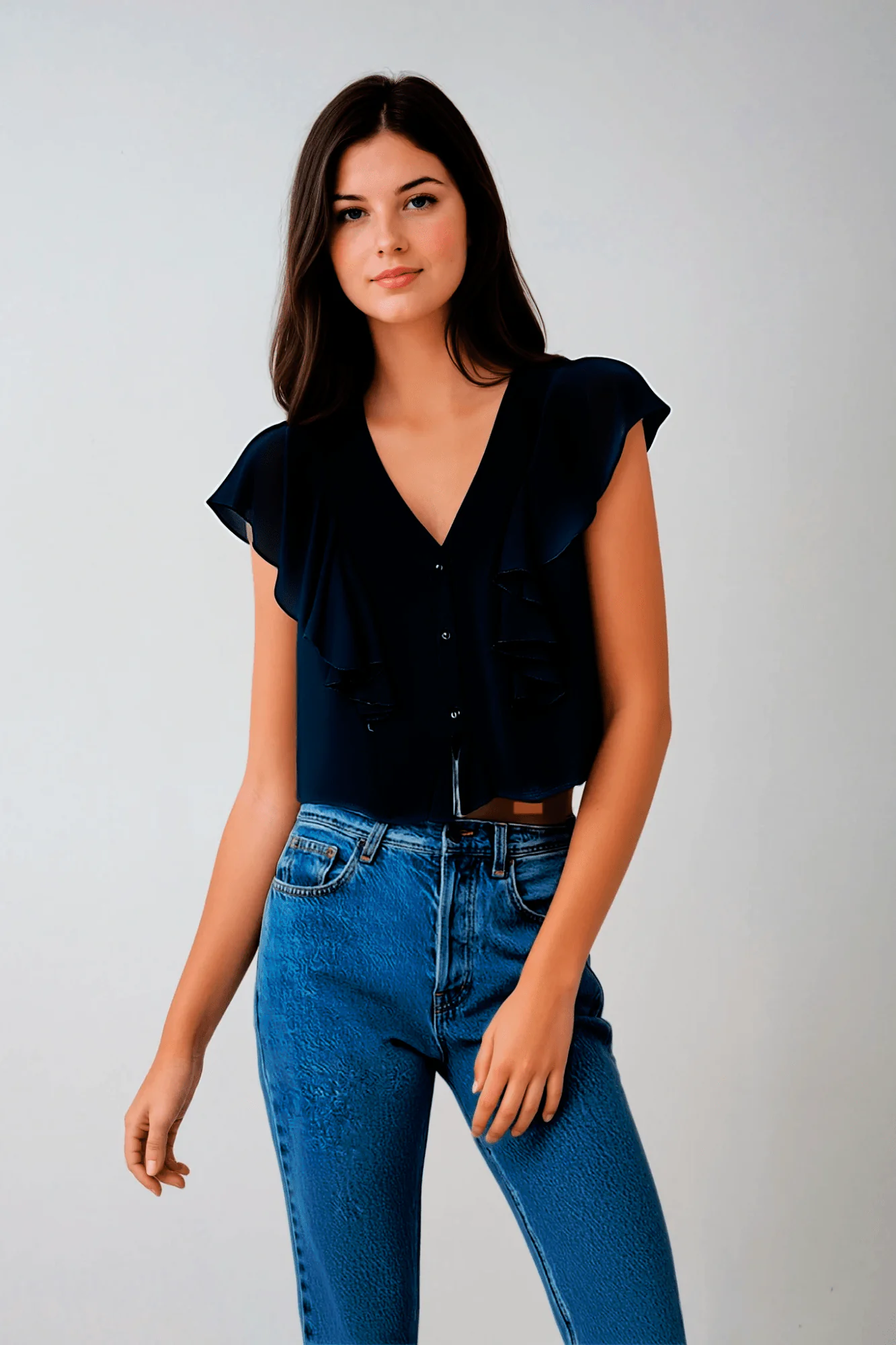 Blusa con Volados Modelo Versátil neutro