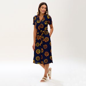 Fiona Batik Midi Navy Sunflowers