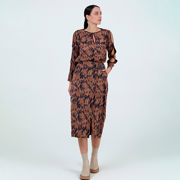 Falda Cruzada Estampada Ecru
