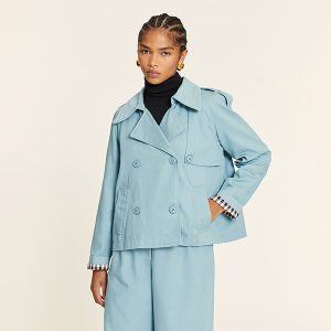 Gabardina Corta Forro Cuadros Azul