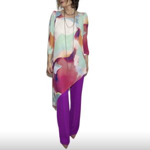 Conjunto Blusa y Tunica  Tonos Buganvilla ESTAMPADA ( Talla 44)