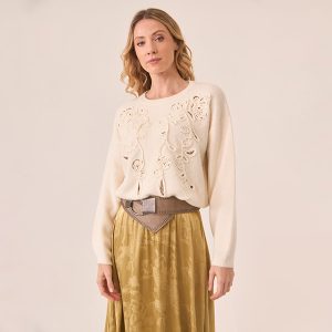 Jersey Bordado Floral Ivory