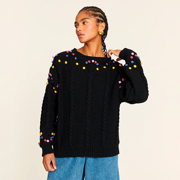 Jersey Pompom con Trenzados Negro