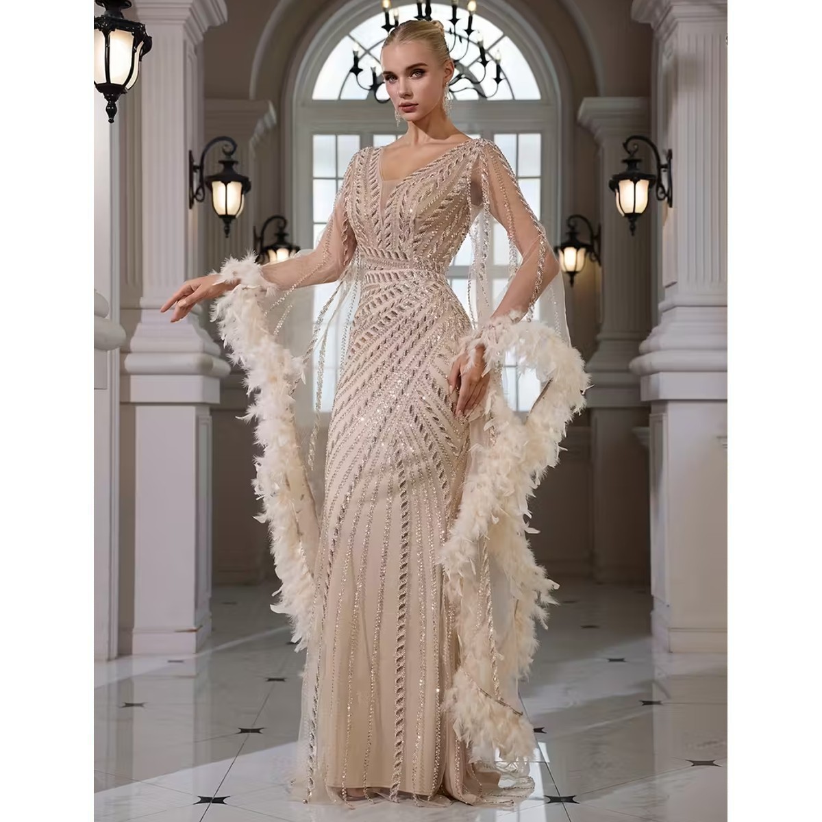 Exclusivo Vestido Nude con Plata de Lentejuelas - Imagen 3