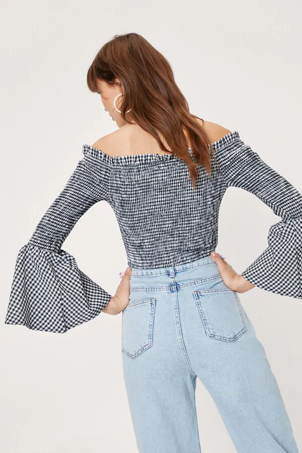 Blusa corta off shoulder estampado vichy - Imagen 2