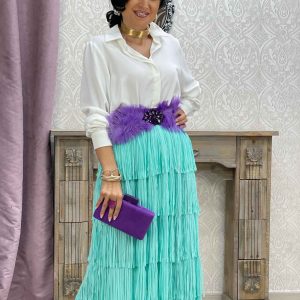 Falda Flecos Verde Agua -Mod.Luz-