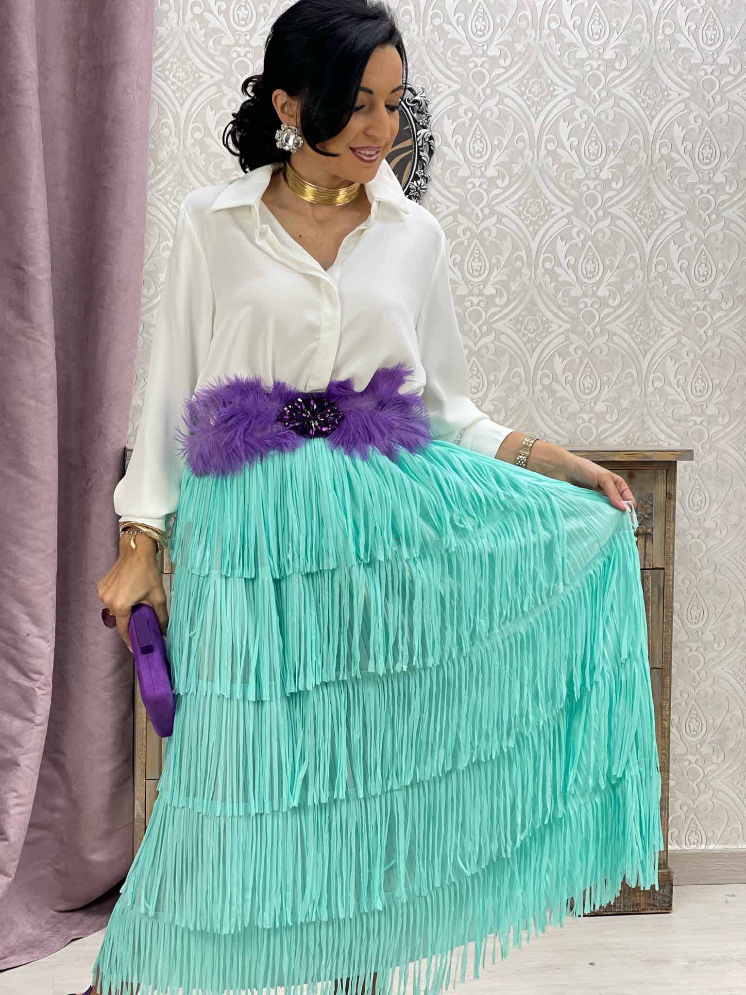 Falda Flecos Verde Agua -Mod.Luz- - Imagen 3