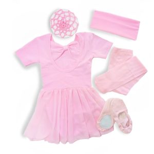 Conjunto rosa vestido de algodón de lazo