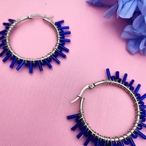 Aretes de Argolla con Muranos Azul Estilo Spike